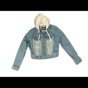 QUEEN Official Merchandise Cropped Stretch Denim Hooded Jacket Large